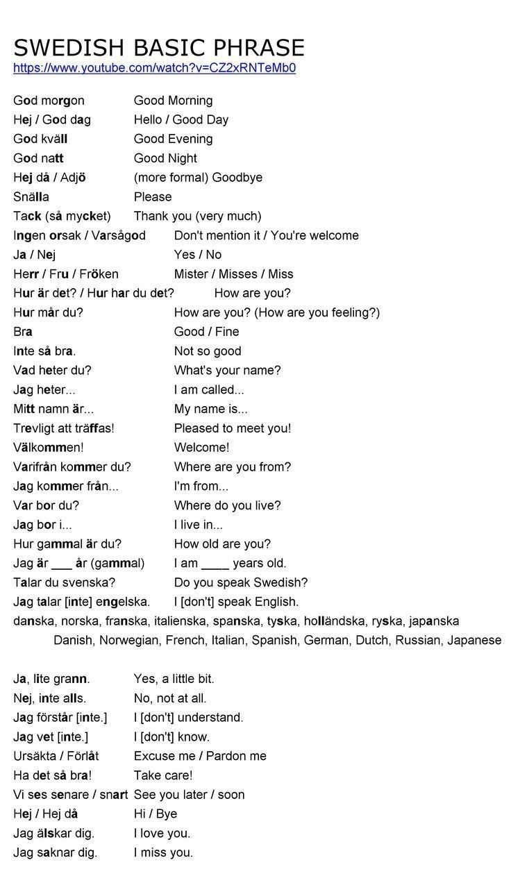 swedish basic phrase worksheet