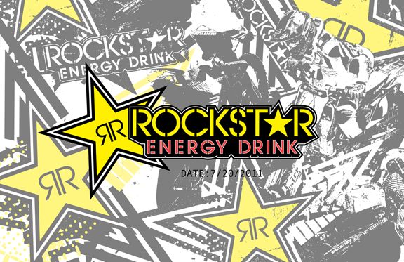 rockstar energy drink with yellow stars on it