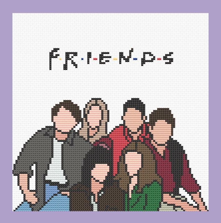 the friends cross stitch pattern is shown on a purple background with an inscription that reads friends