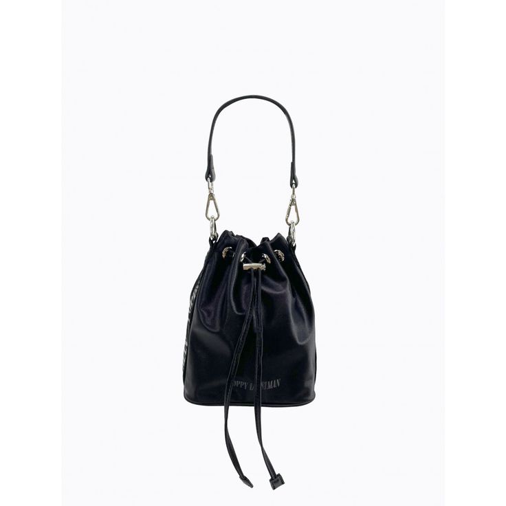 Luxe satin drawstring bucket bag with short detachable faux leather strap, plus additional long adjustable PL branded webbing strap. Silver hardware throughout plus hidden zipper pocket in lining.Bag Measures:Height: 20cmWidth: 19cmDepth: 9.5cmStrap Drop (short): 15cmStrap Drop (long/adjustable): 36-66cm Versatile Evening Bucket Bag With Detachable Strap, Black Leather Bucket Bag With Adjustable Handle, Chic Crossbody Pouch With Adjustable Strap, Chic Satchel Pouch With Adjustable Strap, Evening Bucket Hobo Bag With Removable Pouch, Evening Bucket Hobo Bag With Detachable Handle, Chic Crossbody Bucket Bag With Adjustable Handle, Casual Satchel With Removable Pouch For Evening, Casual Evening Satchel Bucket Bag