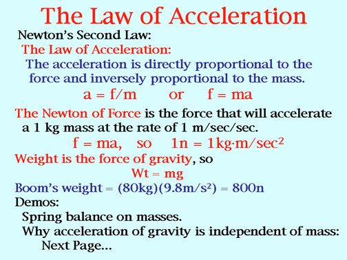 newton's law of accelerations the law of accelerations is equal to the force and direction of gravity