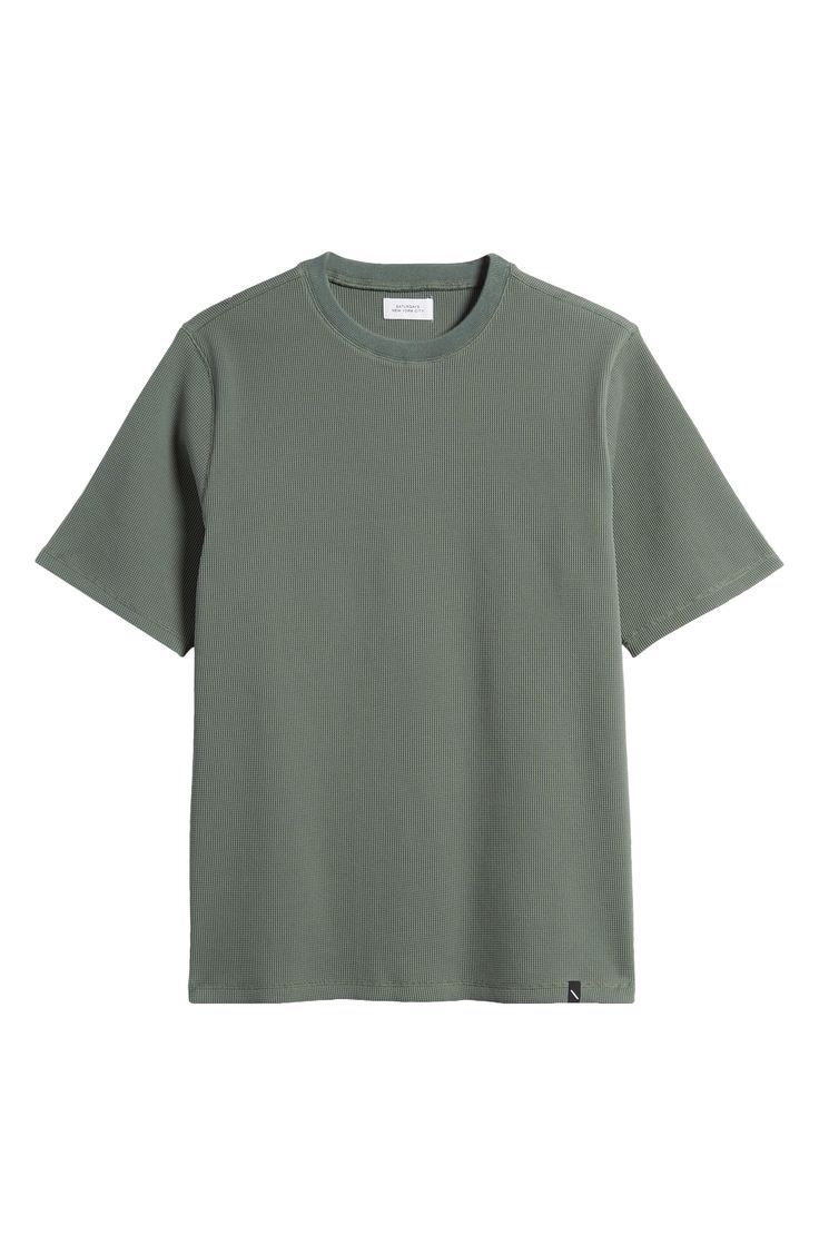 So lightweight and comfortable, you'll barely know you're wearing this airy waffle-knit T-shirt. 28" length (size medium) Crewneck Short sleeves 100% polyester Machine wash, dry flat Imported Green Ribbed Crew Neck T-shirt, Summer Waffle Knit Short Sleeve T-shirt, Relaxed Fit Ribbed T-shirt For Loungewear, Ribbed Relaxed Fit T-shirt For Loungewear, Sporty Cotton Waffle Knit Tops, Sporty Waffle Knit Cotton Tops, Casual Ribbed T-shirt For Loungewear, Everyday Relaxed Fit Waffle Knit Tops, Relaxed Fit Waffle Knit Tops For Everyday