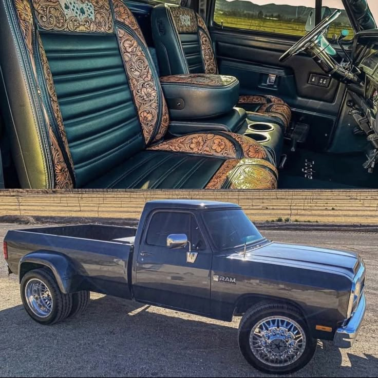 the truck is parked in the lot next to the other vehicles and it's leather upholstered