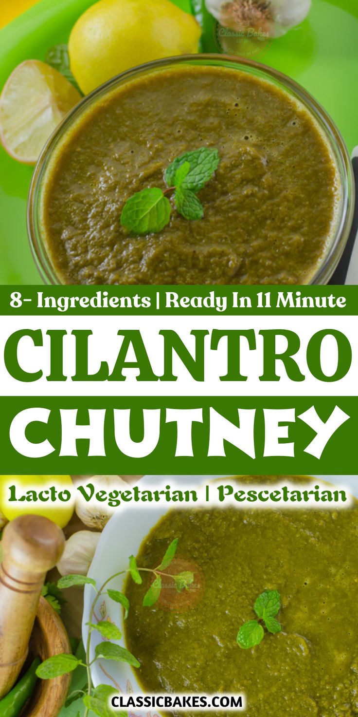 the recipe for cilantro chutney is shown in green