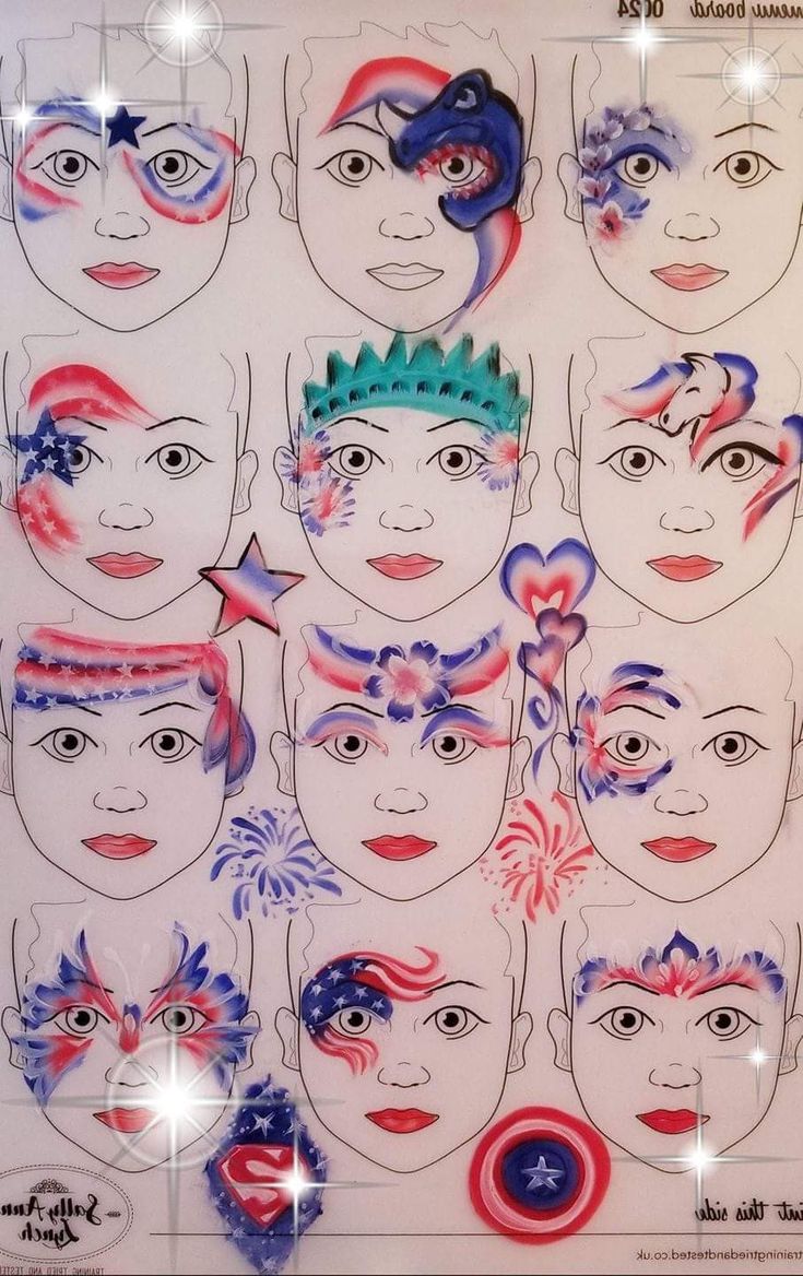 Fourth Of July Face Painting, July Makeup, 4th Of July Makeup, Professional Face Paint, Paint Makeup, Face Ideas, Copper Wire Art, Face Paints, Face Painting Easy