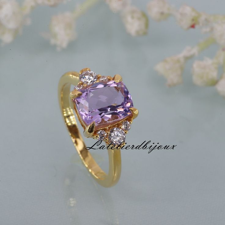 Gold Amethyst Diamond Ring For Wedding, Gold Amethyst Ring With Center Stone For Wedding, Gold Amethyst Ring For Wedding, Fine Jewelry, Yellow Gold Amethyst Ring With Brilliant Cut For Promise, Purple 14k Gold Rings With Brilliant Cut, Purple 14k Gold Anniversary Rings, Purple 14k Gold Rings For Anniversary, Yellow Gold Amethyst Ring With Prong Setting For Anniversary, Lavender Emerald Cut Fine Jewelry Ring