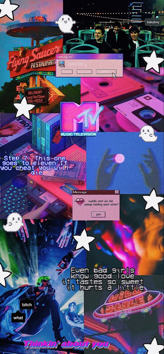 a collage of various images with stars and text on them, including an image of a computer keyboard