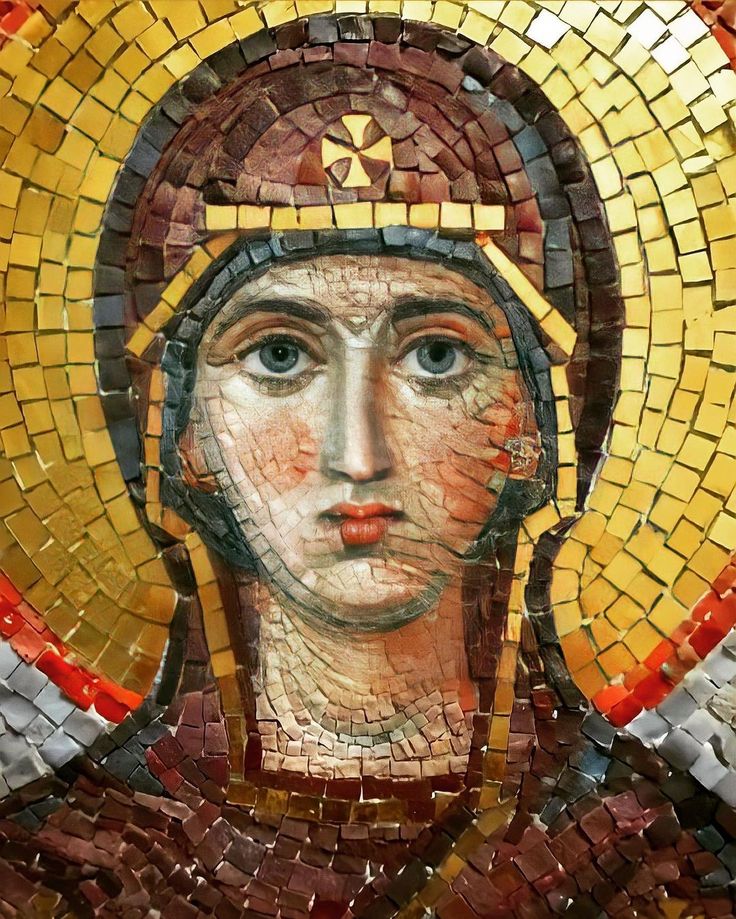 an image of the face of jesus made out of mosaic tiles