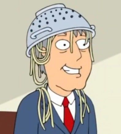 a cartoon character with long hair wearing a blue suit and red tie, smiling at the camera