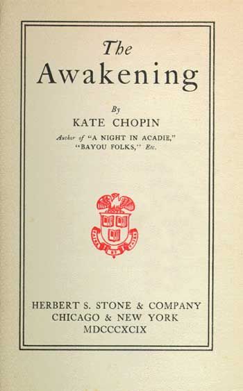 an old book with red and black writing on the front cover that reads, the awakeing