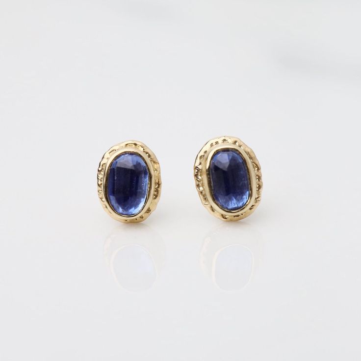 EAR-14K 14K Gold Post Earrings with 6 X 4mm Oval Inverted Jamie Joseph Jewelry, Kyanite Earrings, Beautiful Stones, Post Earrings, Opal, 14k Gold, Most Beautiful, Stone, Gold