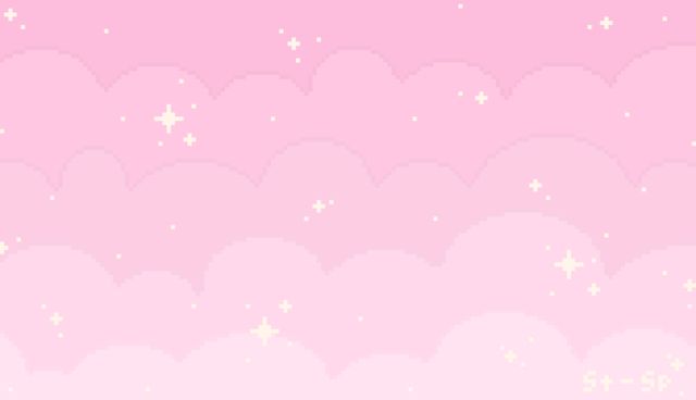 a pink wallpaper with stars and clouds on it's sides in the night