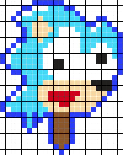 the pixel art is made with blue and white squares, which are arranged to look like sonic