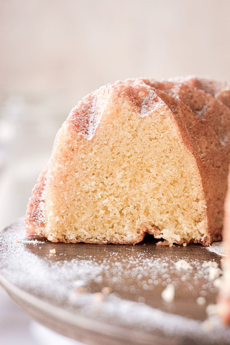 a bundt cake with powdered sugar on top