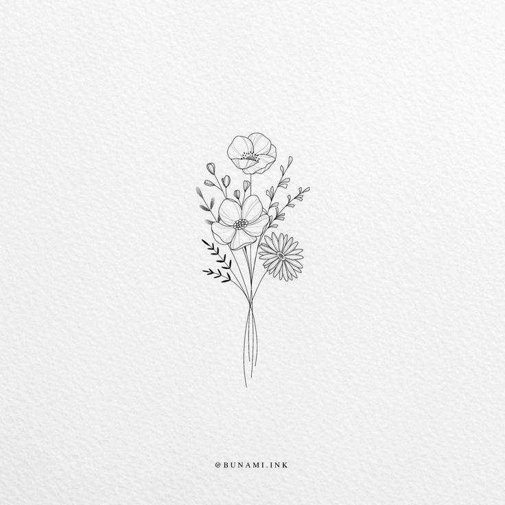 Wild flower bouquet (sold) Small Wild Flowers Tattoo, Flower Bouquet With Bee Tattoo, September Bouquet Tattoo, Minimalist Bouquet Drawing, Plant Bouquet Tattoo, Simplistic Flower Bouquet Tattoo, Small Bouquet Of Flowers Drawing, Single Line Flower Bouquet Tattoo, Minimal Bouquet Tattoo