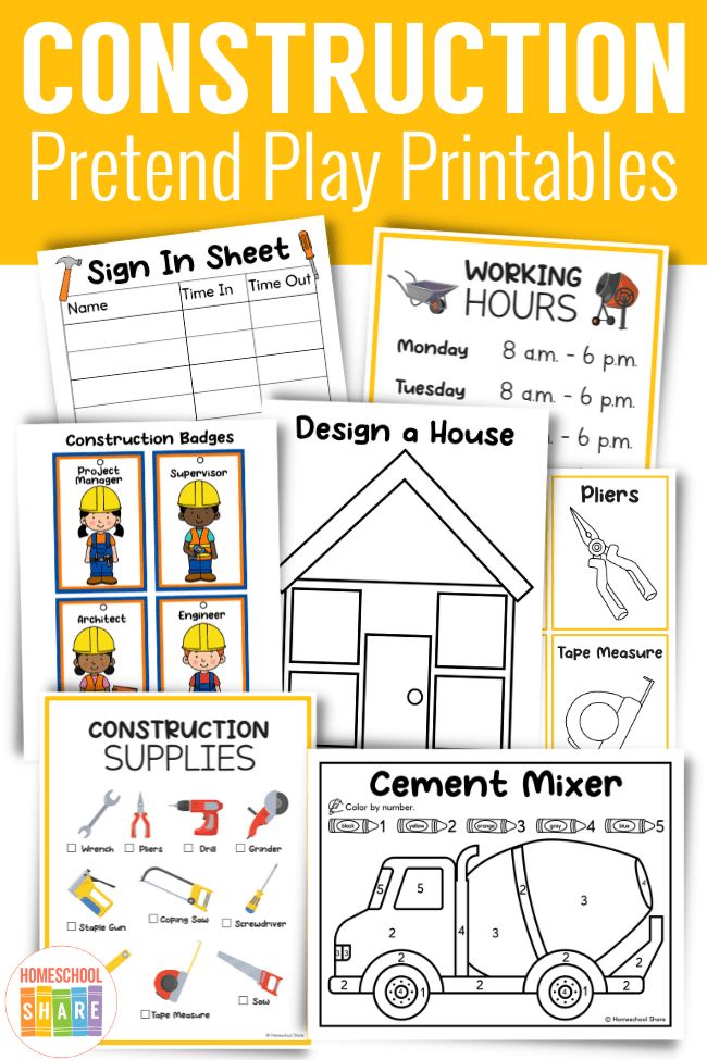 construction themed play printables for kids to learn how to build their own house