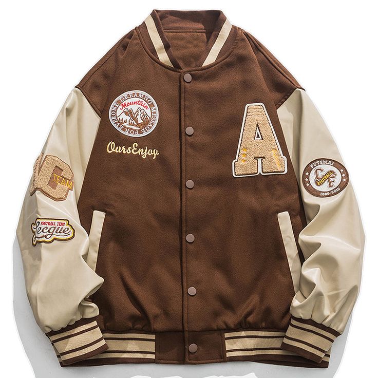 This Japanese-style baseball jacket is the perfect choice for anyone who loves the classic look of vintage baseball jackets. Made with 100% polyester fibers, this baseball jacket is designed for both men and women who want to look stylish and comfortable while playing sports or going out in the town. With its loose fit and comfortable fabric, it's perfect for those who want a relaxed, casual look. The retro varsity jacket features a classic baseball jacket collar, striped elastic cuffs and hem, Retro Varsity Jacket, Senior Era, Style Varsity Jacket, College Street Style, Urban Chic Outfits, Baseball Jackets, Mountain Jacket, Sweatshirt Jean Jacket, Jacket Collar