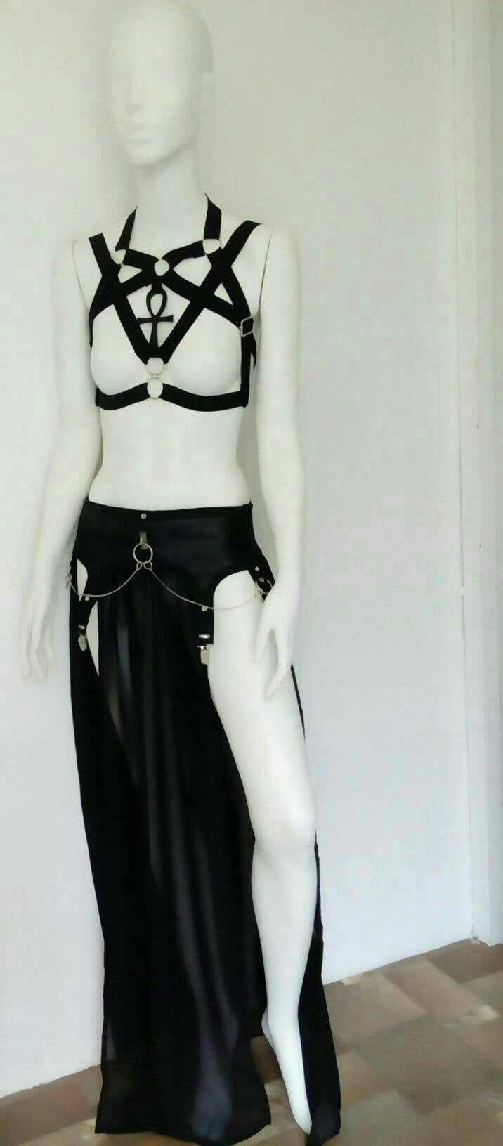 faux leather garter belt whit long muslin skirt.Front panel is made from high quality faux leather ,the back is a 9cm wide elastic waist band which makes this skirt very adjustable and comfortable .Contains metal clasps for stockings and round studs,rings and chains.The skirt part is made from black chiffon .the skirt fabric is around 90cm long ( mesaage me if you need a longer or shorter skirt ) .can be made in several sizes .if you have any questions please feel free to message me. please note Muslin Skirt, Leather Garter Belt, Garter Skirt, Leather Garter, Black Chiffon, Muslin Fabric, Dec 1, Serbia, Gothic Fashion