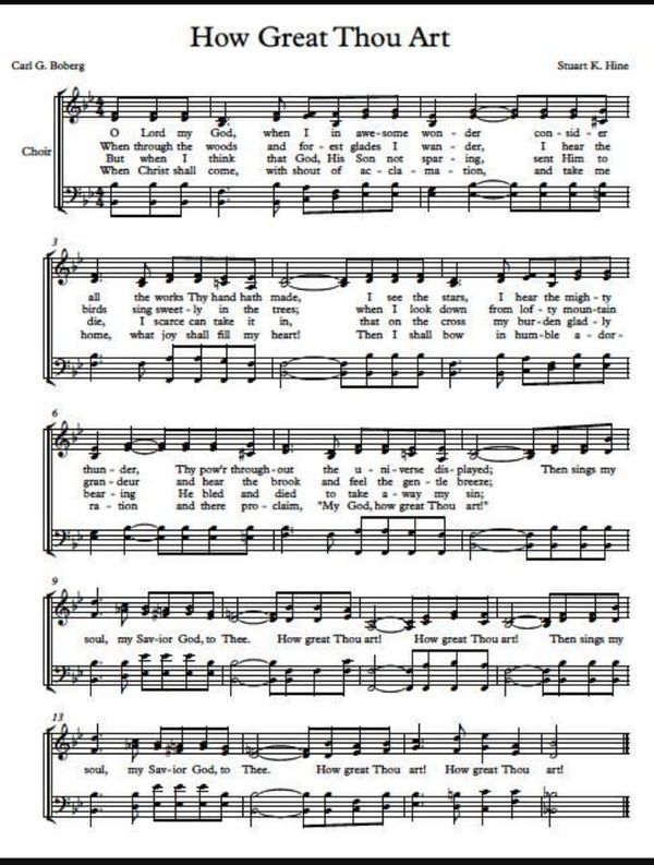 sheet music with the words how great thou art