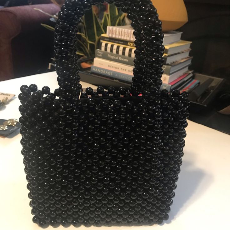 This Black Beaded Handbag Is Super Cute And Great For Evenings Or Special Occasions. Nwt Black Top Handle Bag With Pearl Handle, Black Beaded Square Shoulder Bag, Black Handheld Bag With Pearl Handle, Black Handheld Bags With Pearl Handle, Black Rectangular Evening Bag With Black Beads, Rectangular Bag With Black Beads As Fashion Accessory, Black Beaded Rectangular Evening Bag, Black Rectangular Bag With Pearl Handle, Black Handheld Beaded Shoulder Bag