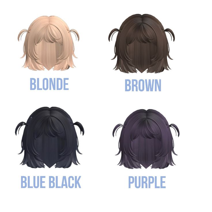 four different colored hair styles with the words blonde, brown, blue black and purple