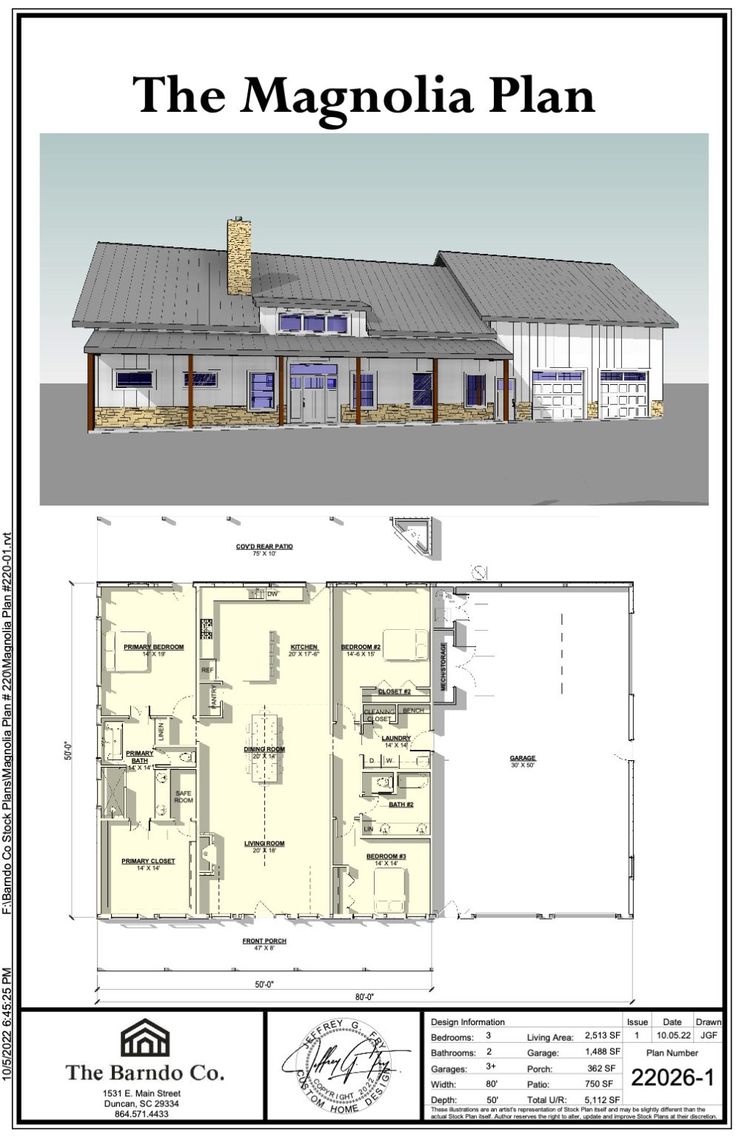 the magnolia plan is shown in two different sections, including one bedroom and one bathroom