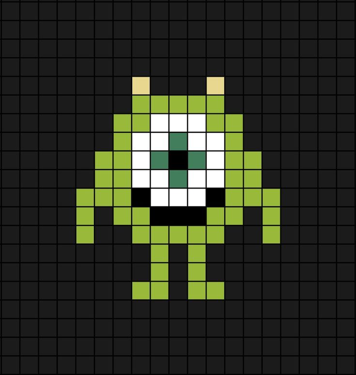 A small pixel art template of Mike Wazowski from Pixar's 2001 Monsters, Inc. film (movie for Americans). Mike Wazowski Perler Beads, Small Bead Art, Small Disney Pixel Art, Pixel Drawing Disney, Monsters Inc Pixel Art, Pixar Pixel Art, Disney Pixel Art Easy, Pixel Art Pattern Disney, Easy Pixel Art Ideas Cute