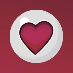 a red heart in a white circle on a maroon background with the word love written below it