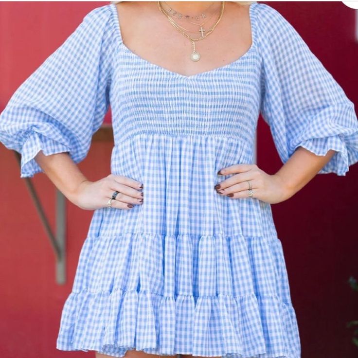 Adorable Blue Gingham Dresses Never Worn!!! Blue Plaid Dress For Spring Picnic, Blue Plaid Mini Dress For Spring, Blue Mini-length Plaid Dress For Spring, Blue Mini Length Plaid Dress For Spring, Blue Plaid Dress For Summer Picnic, Blue Plaid Dress For Spring Day Out, Blue Plaid Dress For Summer Brunch, Blue Plaid Mini Dress For Picnic, Fitted Blue Plaid Dress For Spring