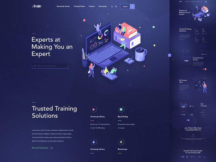 the landing page for an expert training website