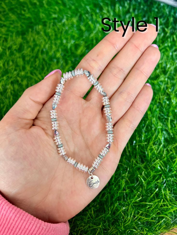 Introducing Ghost, a sparkling silver bracelet stack that exudes glamour and elegance. This luxurious accessory is perfect for adding a touch of sophistication to any outfit. Dazzle and shine with Ghost. Choose to purchase the full stack or an individual bracelet. 1 bracelet for $9 or 5 for $38 - Discount Applied at Checkout Lead & Nickel Free Bracelets are 'one size fits most' and are designed to fit wrists up to 7.5" comfortably. Please be aware that due to the unique and handmade nature of ea Silver Bracelet Stack, Stack Bracelet, Bead Sizes, Wedding Greeting Cards, Free Bracelet, Floral Outfit, Summer Staples, Small Accessories, For Love And Lemons