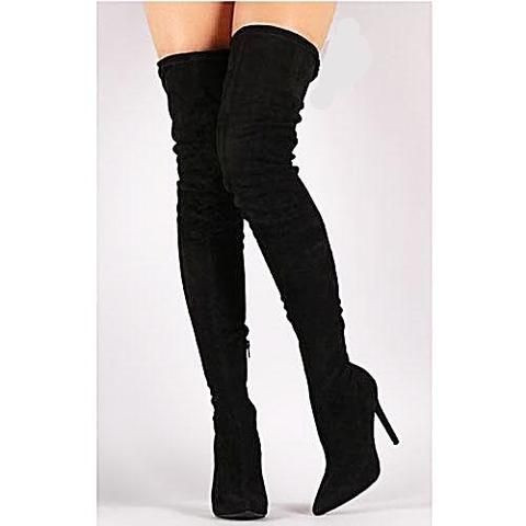 Over The Knee Suede Glove Boots - 5 Colors Trendy Fitted High Heel Boots, Fitted Thigh High Winter Boots, Fitted Thigh-high Winter Boots, Trendy Fitted Heeled Boots With 4-inch Heel, High Cut Heeled Boots For Fall Party, Fitted High Cut Boots For Night Out, Fitted High Ankle Knee-high Boots For Winter, High-cut Winter Party Boots, Fitted High-cut Winter Boots