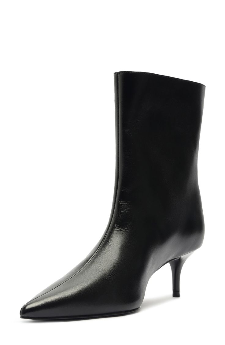 A pointy toe and tapered heel balance a sleek leather bootie that will complement your polished looks. 2 1/4" heel Pull-on style Leather upper, lining and sole Made in Brazil Sleek Heeled Boots With 4-inch Heel For Formal Occasions, Calf Leather Heeled Boots With 4-inch Pointed Toe, Classic Pointed Toe Boots With 4-inch Heel, Fitted High Ankle Heeled Boots With Leather Sole, Classic Pointed Toe Heeled Boots With Leather Sole, Sleek High Ankle Boots With 4-inch Heel, Chic Pointed Toe Heeled Boots With Heel Tab, Calf Leather Boots With 4-inch Heel And Pointed Toe, Office Boots With Padded Heel And Pointed Toe