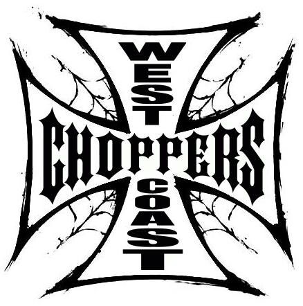 the logo for west chopper's garage, which has been drawn in black and white