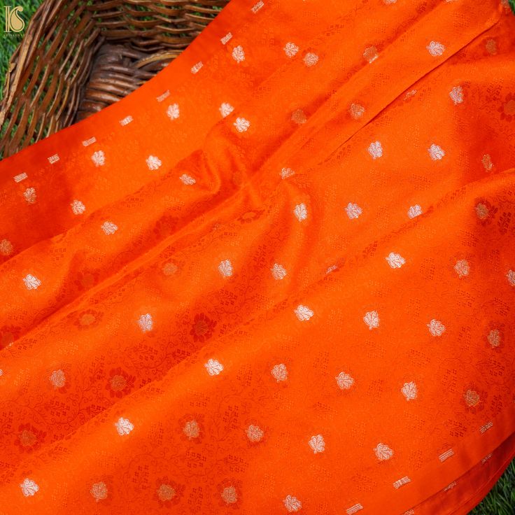 Orange Pure Banarasi Silk Handwoven Tanchui Kurta Fabric - Khinkhwab Unstitched Orange Silk Lehenga, Unstitched Orange Raw Silk Traditional Wear, Orange Unstitched Raw Silk Traditional Wear, Unstitched Orange Cotton Silk Dupatta, Traditional Orange Banarasi Silk Lehenga, Traditional Orange Raw Silk Wear, Orange Raw Silk Traditional Wear, Orange Traditional Raw Silk Wear, Orange Silk Traditional Wear For Navratri