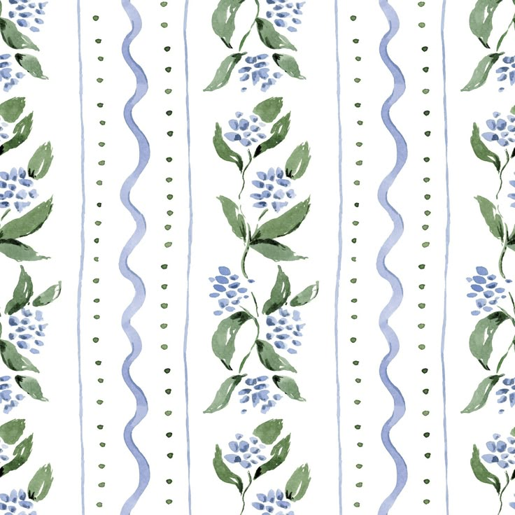 a blue and green striped pattern with flowers