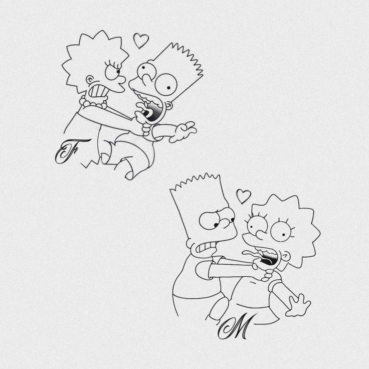 the simpsons family is depicted in this black and white drawing