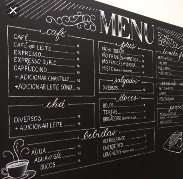 a blackboard with menus written on it