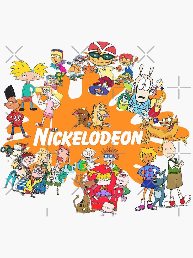 the cartoon characters are grouped together to form a circle with the words nickeleon on it