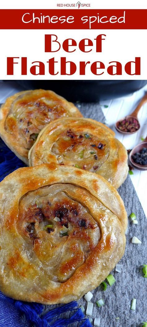 chinese spiced beef flatbreads on a blue cloth