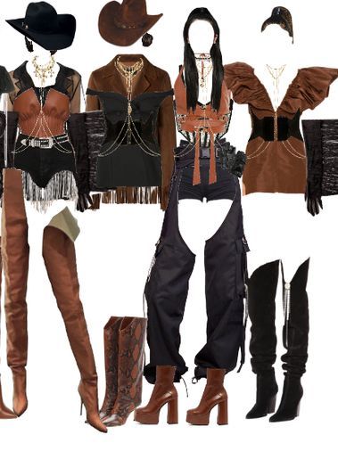 Wild West Outfits, Cowgirl Style Outfits, Looks Country, Preformance Outfits, Cowboy Outfits, Coachella Outfit, Game Dresses, Cowgirl Outfits, Kpop Fashion Outfits