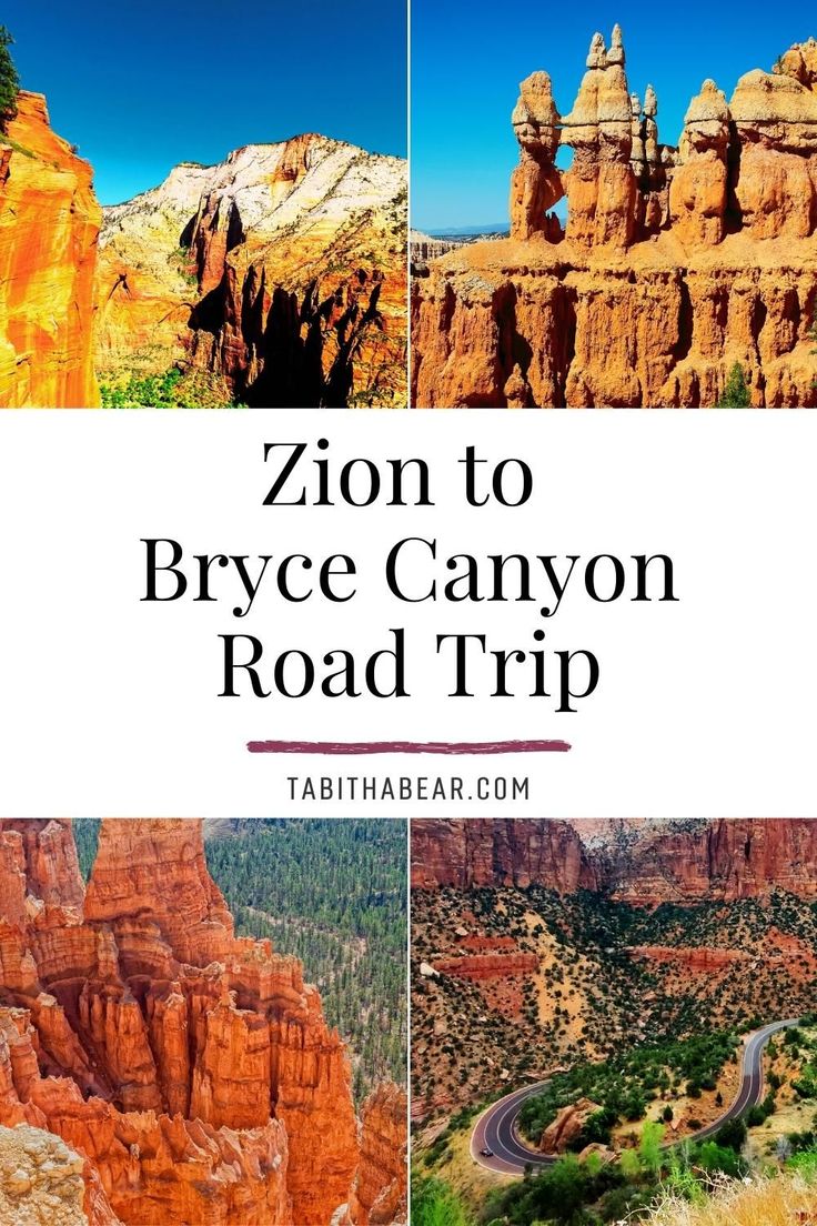 the canyons and mountains in arizona with text overlay that reads,'zon to bryee canyon road trip