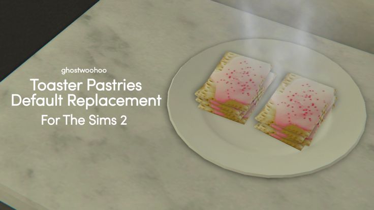 toaster pastries with pink and yellow frosting on a white plate next to the text, toaster pastries debaillement for the slims 2