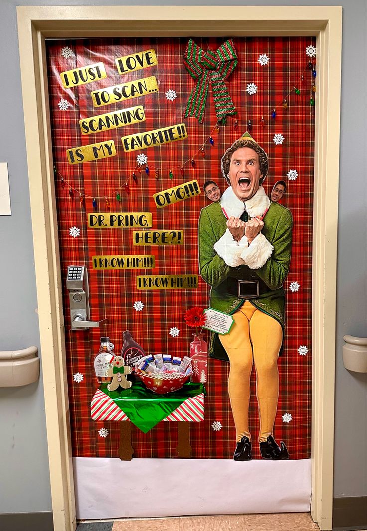 a door decorated to look like an elf