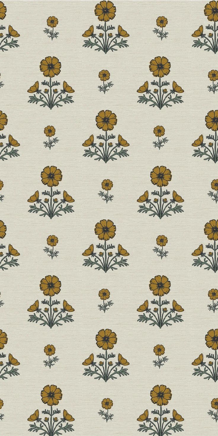 an image of a flower pattern on a white wallpaper with brown and green flowers