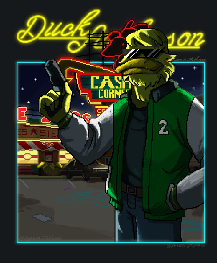 an old - school video game featuring a man in a green jacket pointing at the camera