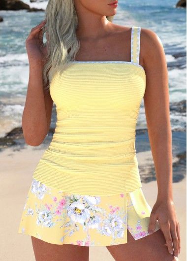 Color:Light Yellow;Size:S;Size:M;Size:L;Size:XL;Size:XXL;Bra Style:Padded;Support:Wire Free;Pad Style:Removable;Strap Style:Adjustable;Package Contents:1 X Top , 1 X Pantskirt;Occasion:Sport; Suits For Women Over 50, Yellow Tankini, Cute Tankinis, Pink Tankini, Elegant Dresses Plus Size, Swimsuits One Piece, Beach Bridesmaid Dresses, Plants Print, Printed Tankini