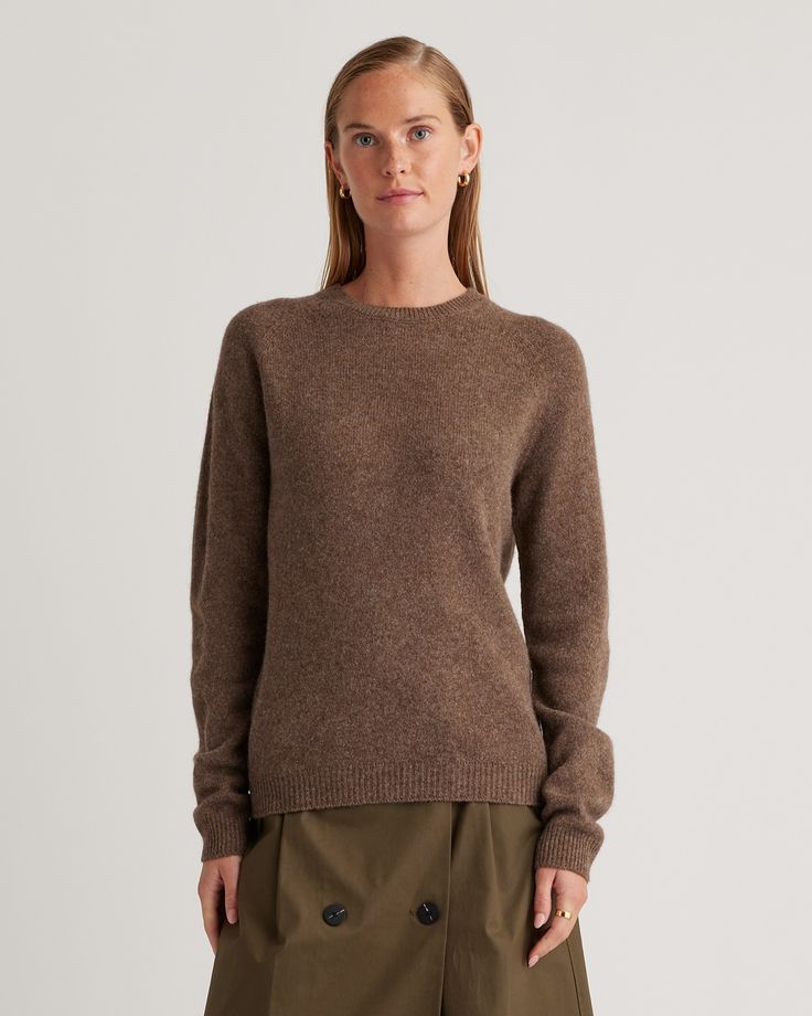 Set an ultra-cozy tone in our 100% Yak Wool Crewneck Sweater, a cold-weather all-star. Yak wool is warmer yet more breathable than cashmere, with naturally thermoregulating and moisture-wicking properties to keep you comfortable without overheating. Exceptionally soft to the touch and not at all itchy, this sweater feels as good as it looks, in a seamless design with natural elasticity. Odor-resistant and easy to care for, this classic style is one you'll have in your wardrobe for years to come. Heather Brown, Black Camel, Just Run, Softest Sweater, Crewneck Sweater, Black Charcoal, Quince, Blue Stripes, Crew Neck Sweater