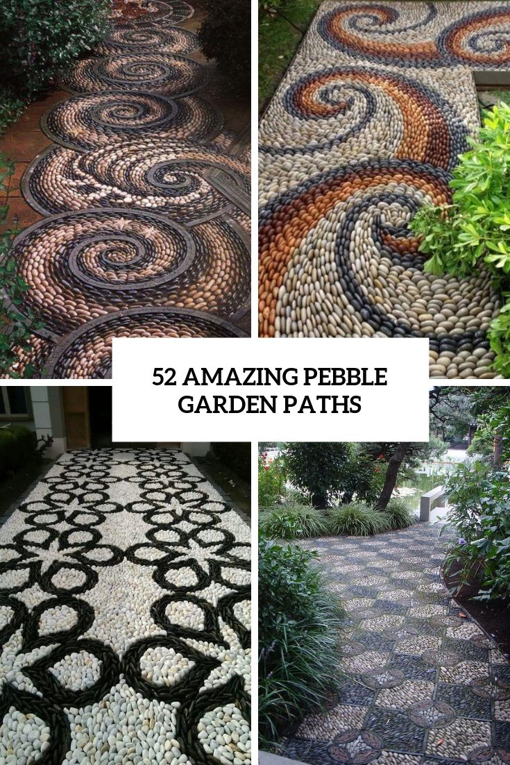 garden path made out of stones and pebbles with the words 52 amazing pebble garden paths