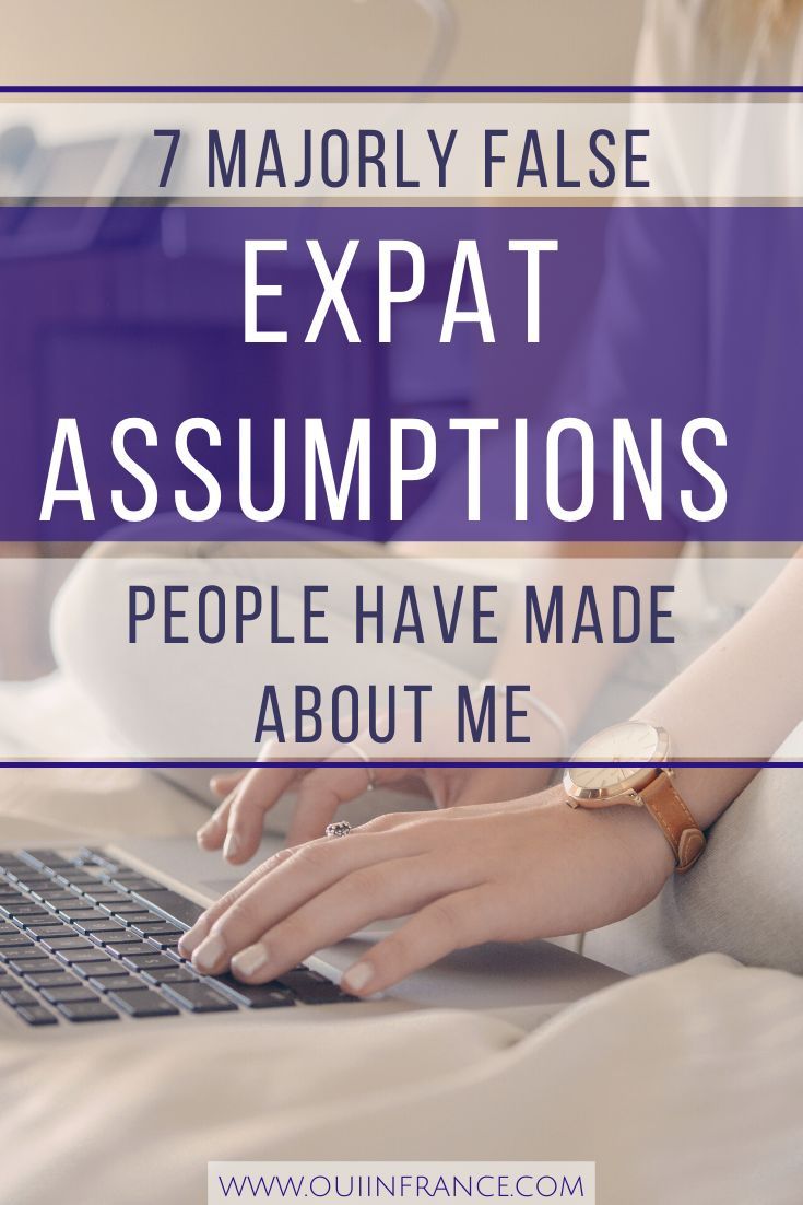 a woman typing on her laptop with the text 7 major false expat assumptionss people have made about me